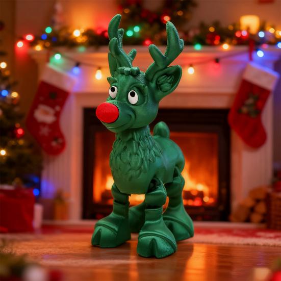 Фигурка оленя с красным носом, подвижный рождественский олень, коллекционный олень с гибкими суставами, праздничное украшение, подарок к празднику