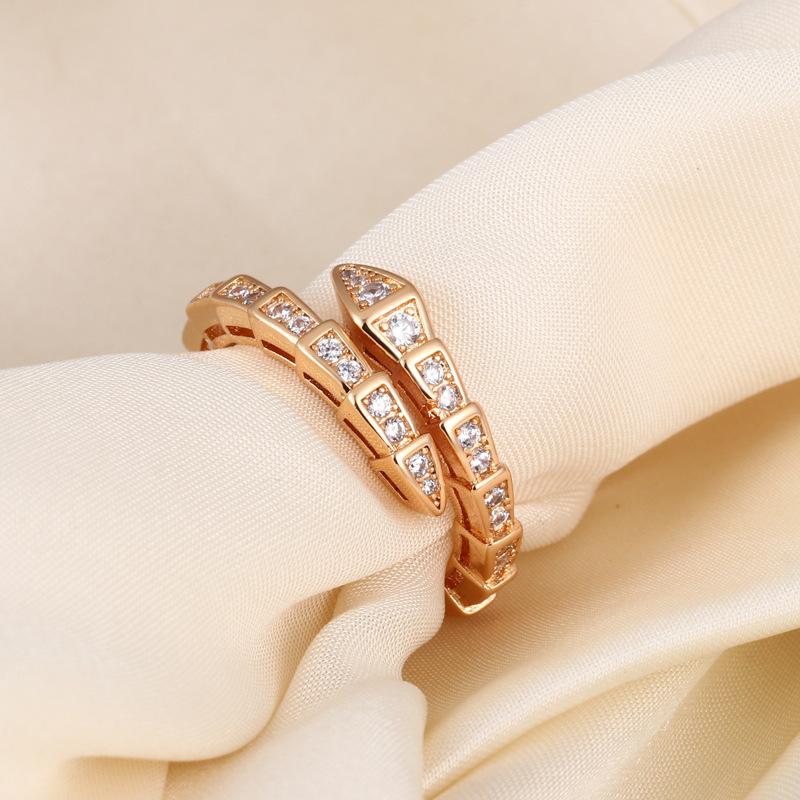 2025 popular micro-inlaid zircon full diamond snake bone ring versatile non-fading index finger ring