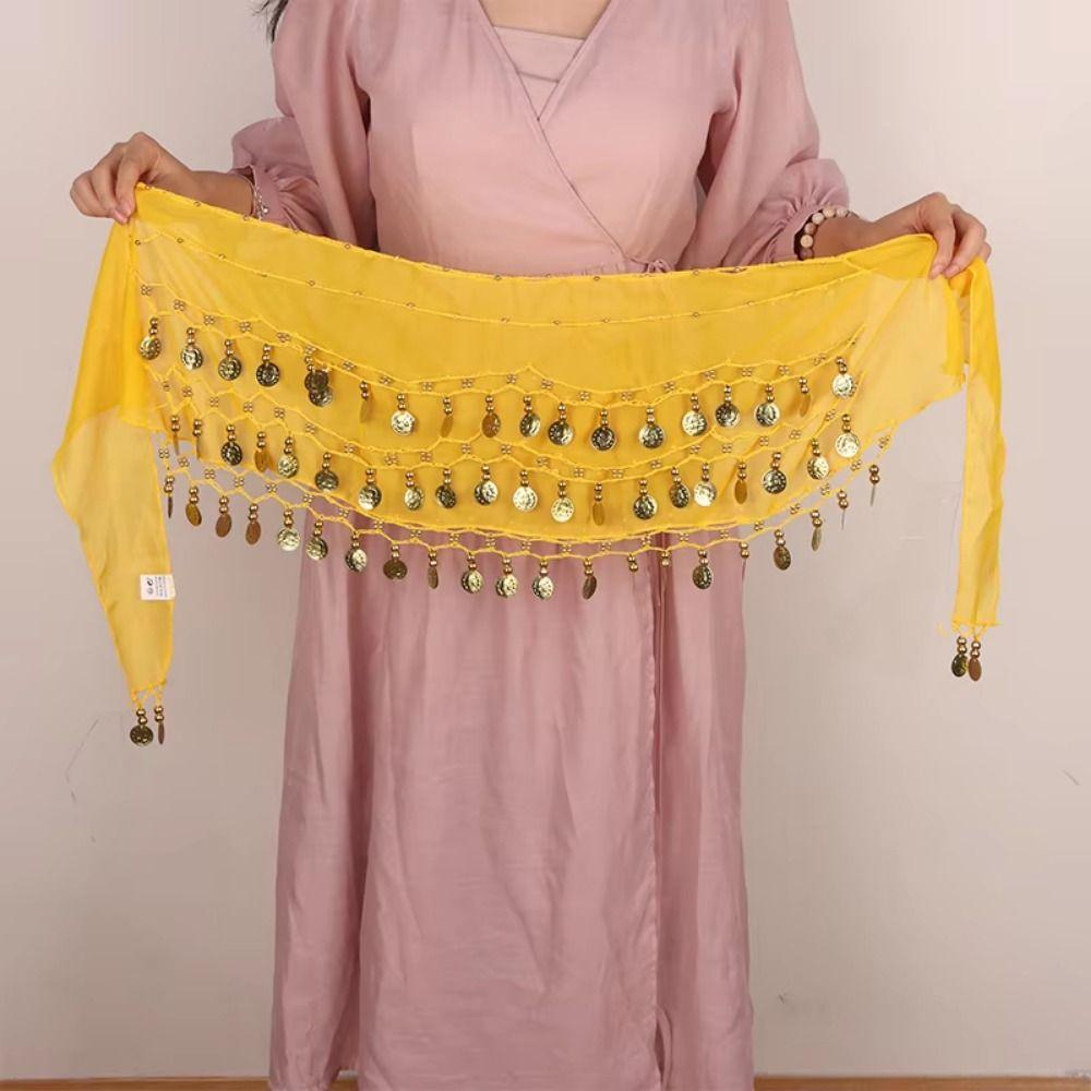 Adjustable Belly Dance Hip Scarf Gold Color Coins Hip Scarf Wrap Bellydance Waist Chain  Zumba Yoga