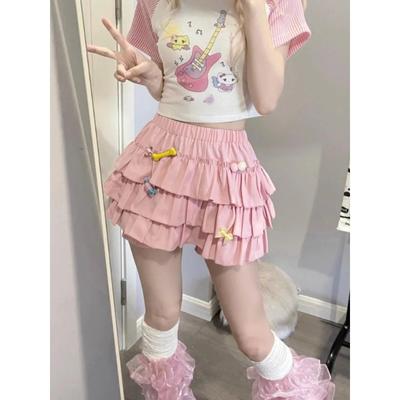 Kawaii юбка в стиле Лолиты, женская многослойная юбка с рюшами и высокой талией, милая мини-юбка, шорты, Harajuku, мягкая мягкая девушка в японском стиле