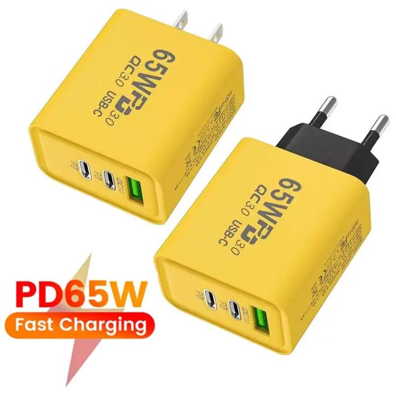 Зарядное устройство PD 65 Вт USB C, 3 порта, быстрая зарядка, зарядное устройство типа C, адаптер для телефона для Iphone 15, 14, 13, 12, Xiaomi, Huawei, Samsung