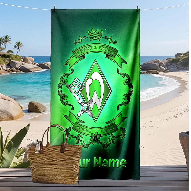 Werder Bremen FC Personalized Printed Beach Towel Soccer Logo Support Custom Name Text Absorbent Towel For Sport Travel Special Gift