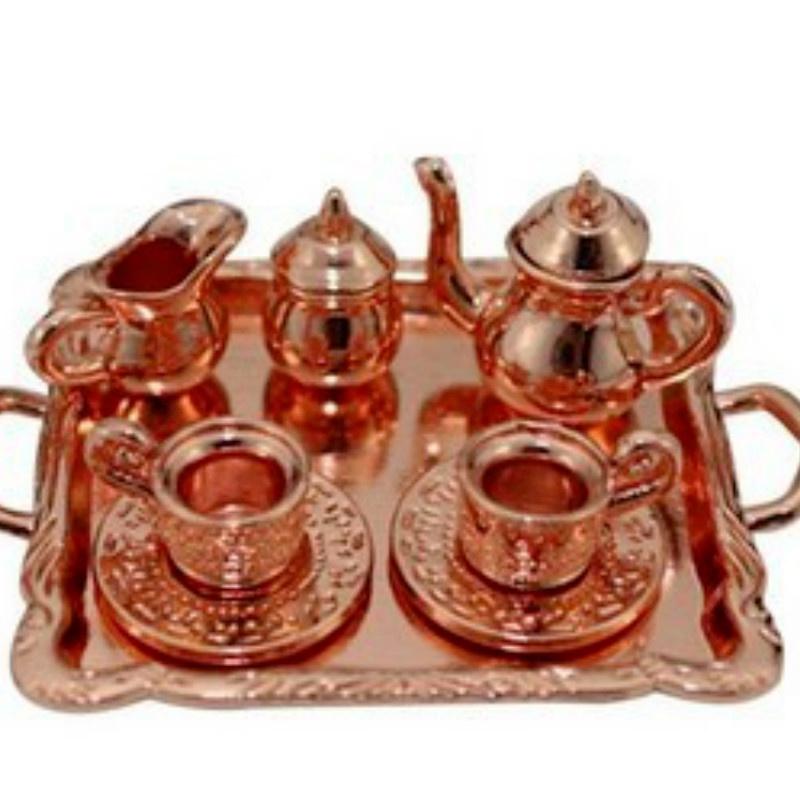 Кукольный дом, миниатюрный металлический чайный кукольный дом, мебель, миниатюрная столовая посуда, игрушка, чайник, чашка, тарелка