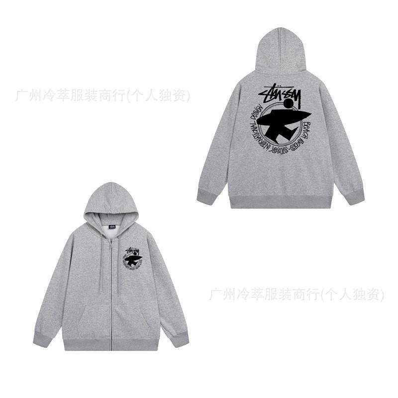 Unisex Hooded Zip-Up Fleece-Lined Sweatshirt With Letter Print Loose Fit Cotton Long Sleeve Men Women