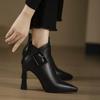 Women's Elegant High Heels Ankle Boots 2025 Spring Belt Buckle Pu Leather Short Boots Woman Plus Size 43 Thin Heeled Party Shoes