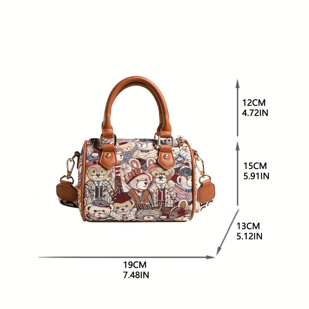 Сумочка с милым медвежьим узором, маленькая сумка через плечо Boston, женская сумка-саквояж с верхней ручкой