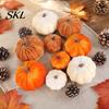 Realistic Halloween Pumpkin Decoration Small Velvet Thanksgiving Table Centerpiece, Soft Stuffed Decor for Fall Harvest Farmhouse Festive Home