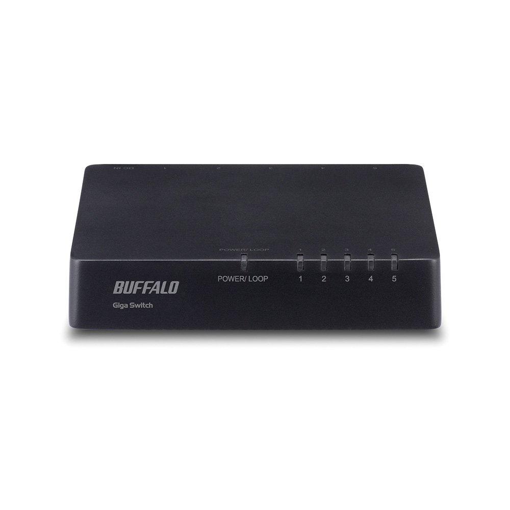 Buffalo Совместимый с Giga Пластиковый корпус Питание от сети переменного тока 5 портов Черный Коммутатор LSW4-GT-5EP/BK