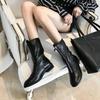 Ladies Mid Calf Shoes Black Round Toe Women's Half High Boots Middle Heel Goth Winter 2024 Novelty Spring Autumn New Rock Sale