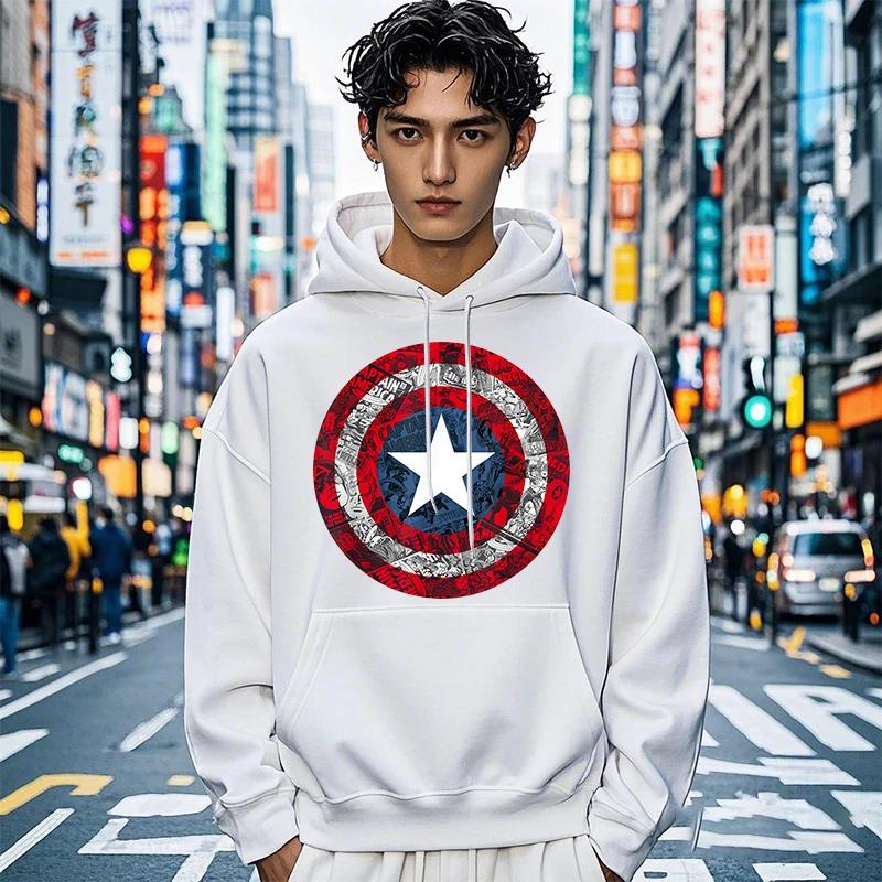 Captain Badge Comic Print Men Women Hooded Sweatshirt Autumn Winter Daily Outdoor Holiday Fitness Casual Loose Warm Sportswear