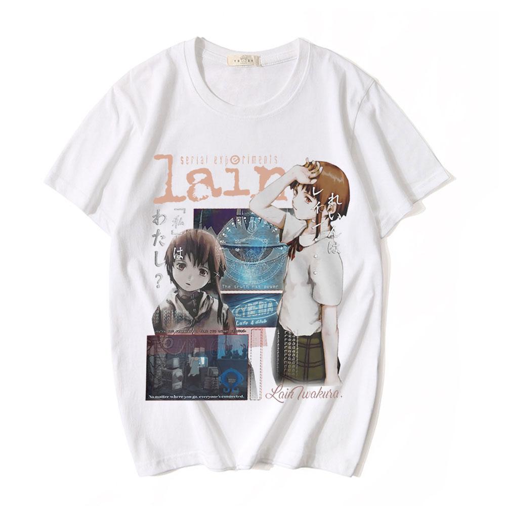 Unisexga TV Serial ExperiUnisexts Lain T-Shirt Iwakura Anime Girl Sci Fi Unisex's Unisex's Fashion Short Sleeve Oversized T-shirts Streetwear Tops