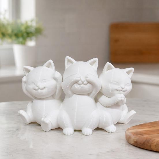 Настольное украшение в виде кошки, фигурки Трех Мудрых Кошек, 3D-печатная минималистичная статуэтка для стола, современный декор для дома, ornament Древняя Мудрость, Офис,