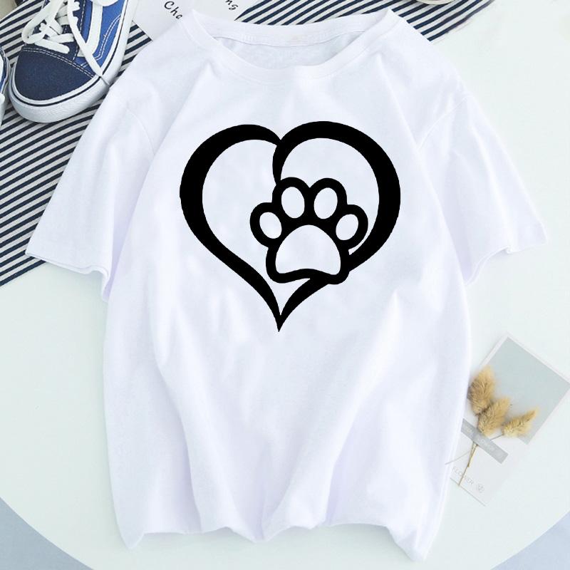 Women Dog Paw Print Short Sleeve Fashion Printed Summer Lady Womens Clothing Tops T-Shirt Shirt Tees Female T Shirt