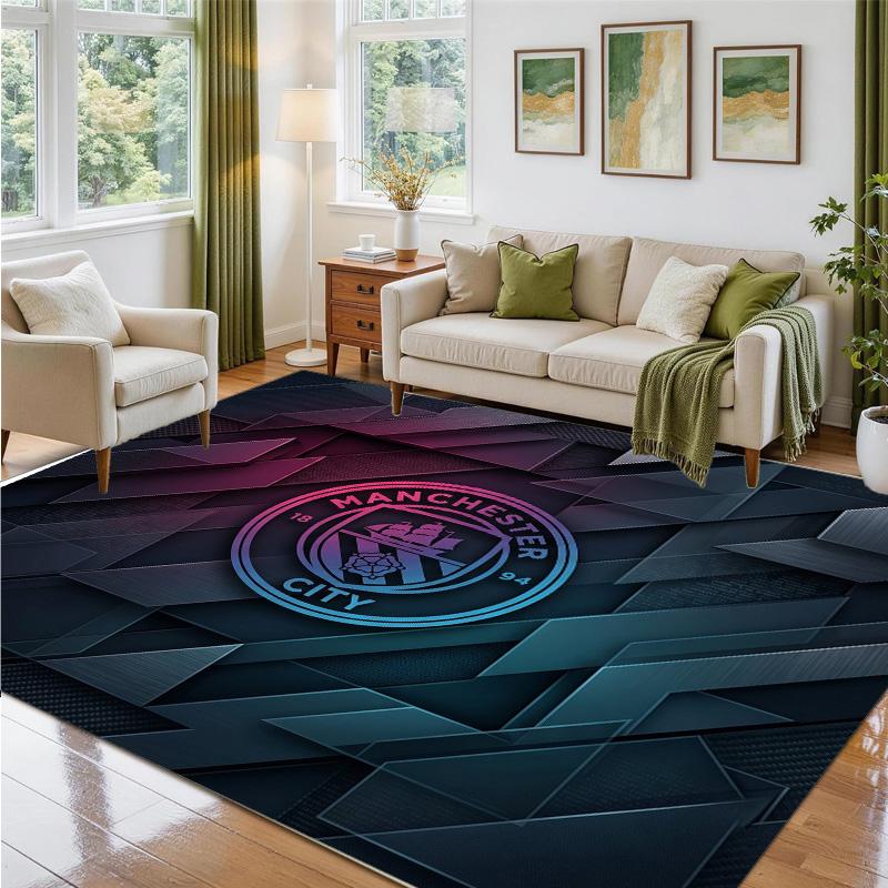 Manchester City Design Crystal Velvet Rug Soft Decorative Mat for Bedroom Entrance