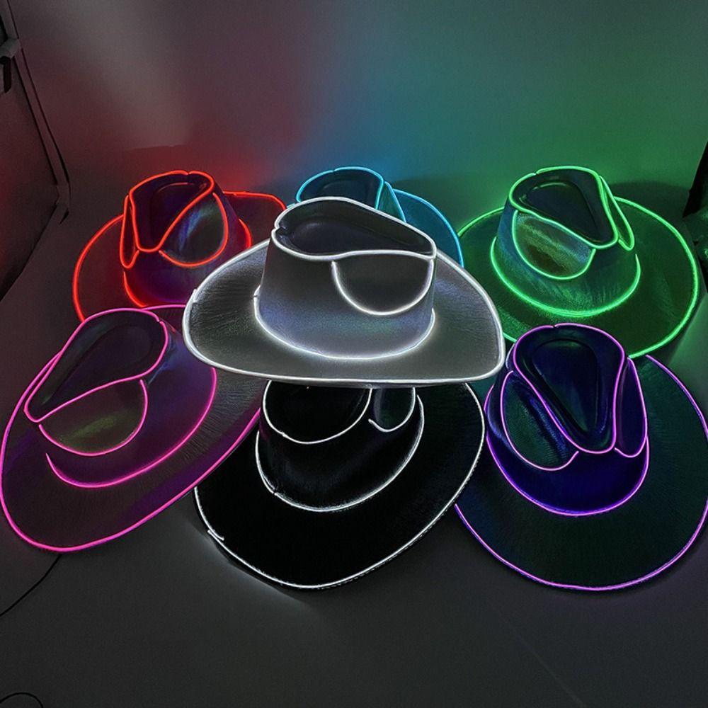 Pearlescent LED Luminous Cowboy Hat Cosplay Party Hats Western Cowboy Hat NightClub
