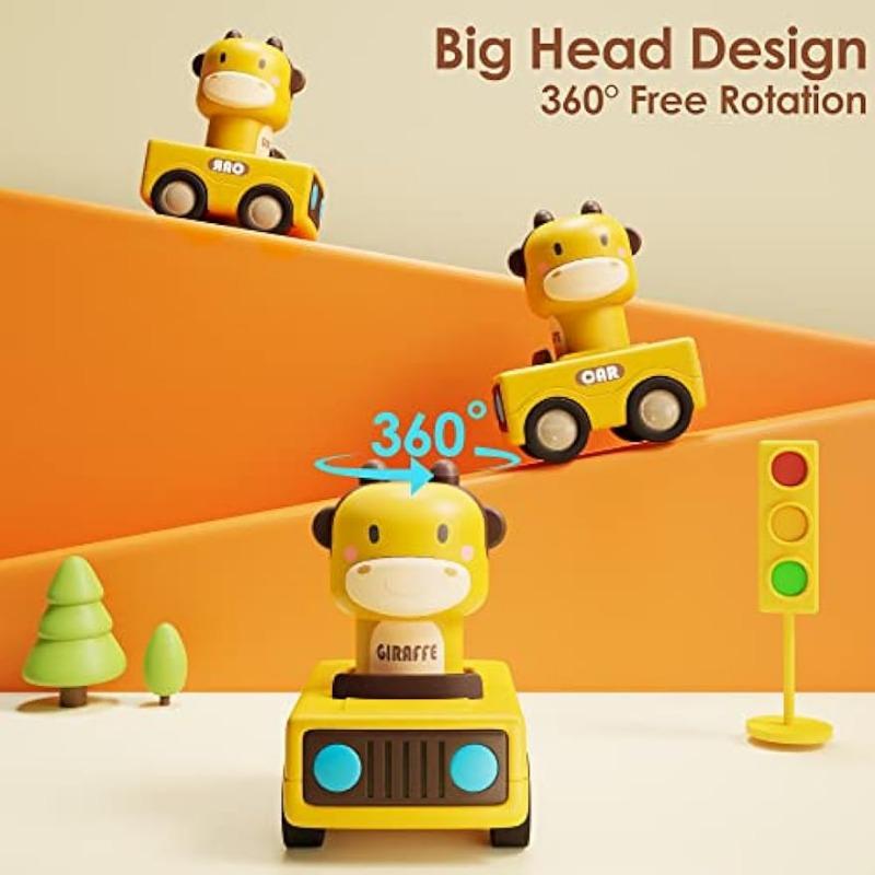 Игрушечные машинки "Нажми и езжай" для малышей 1-3 лет, Гоночные машинки с животными для младенцев, Набор игровых машинок для младенцев, Машинки-толкалки на трении для малышей
