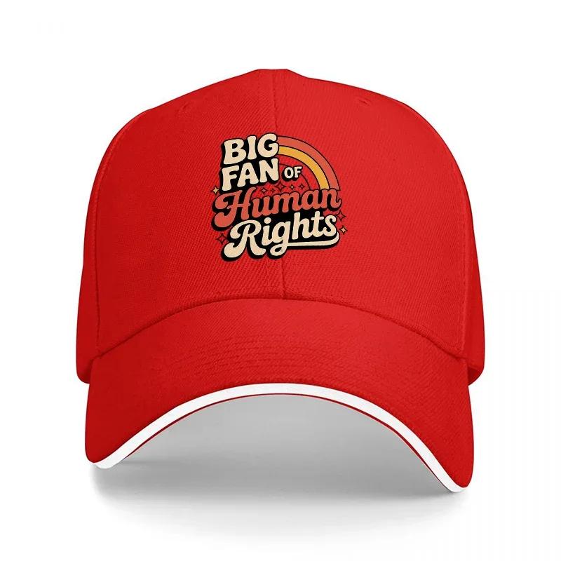 BIG FAN OF HUUnisex RIGHTS RAINBOW EMBROIDERED BASEBALL CAP BLACK CLASSIC FIT WITH WHITE TRIM DETAIL