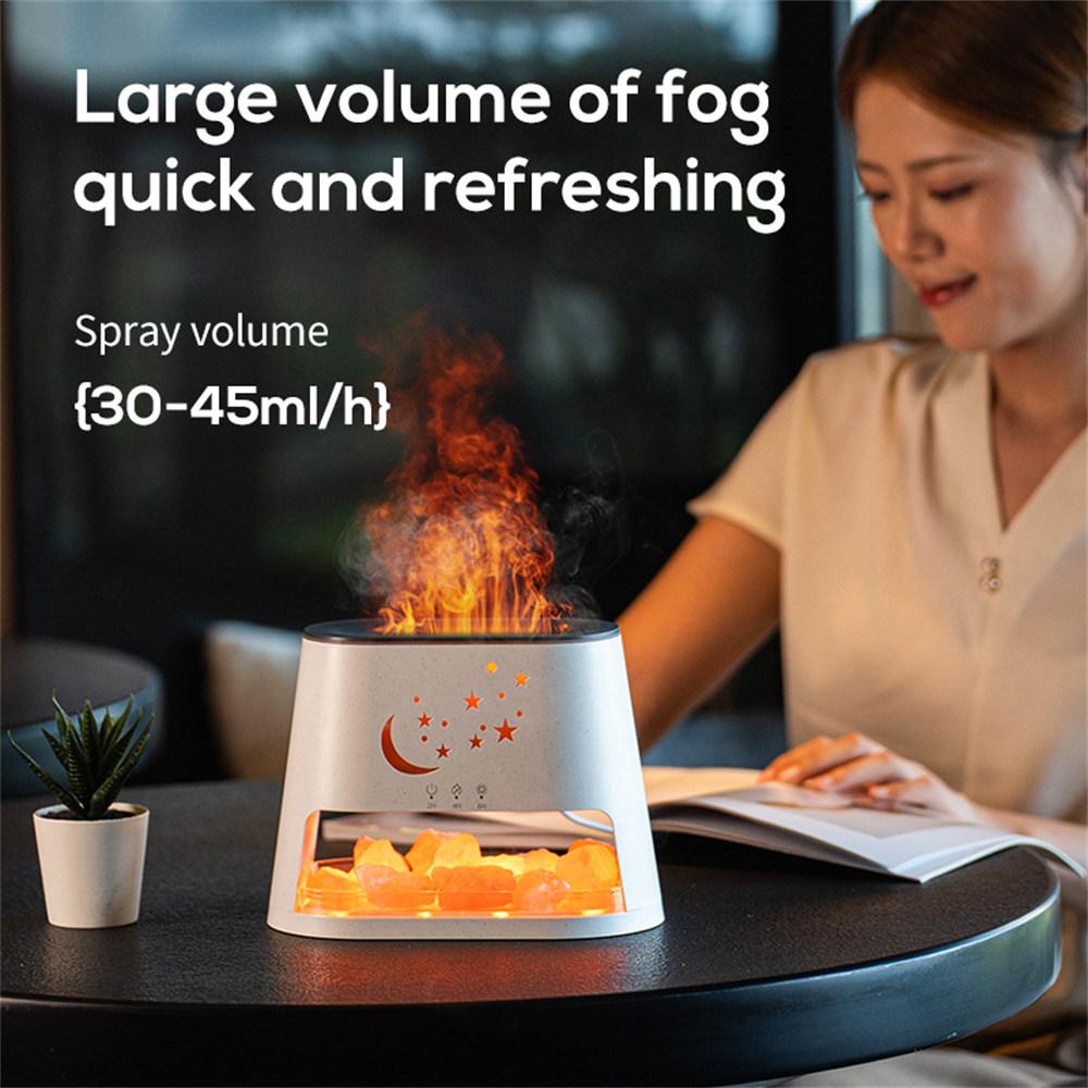 USB Salt Stone Flame Diffuser 3D Fire Effect Air Humidifier with 7 Color Lights for Home/Office Desktop