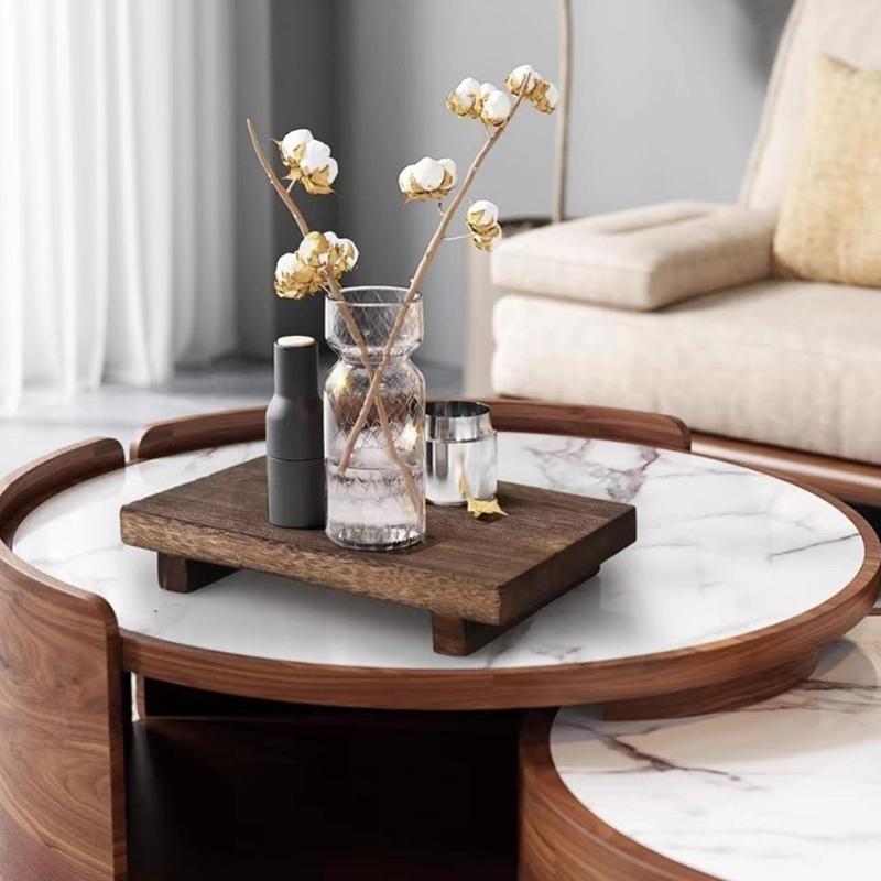 Retro Wooden Tray Pedestal Stand Bathroom Decor Vanity Hands Soap Scented Candle Storage Kitchen Seasoning Holder