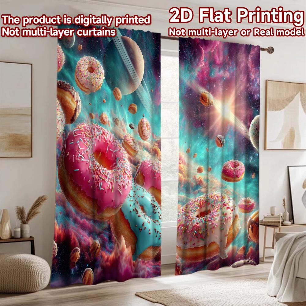 2D flat printing 2pcs Curtains Cosmic Donut Galaxy Swirl Digital Printed Polyester Drapes Family Party Decoration Perfect for
