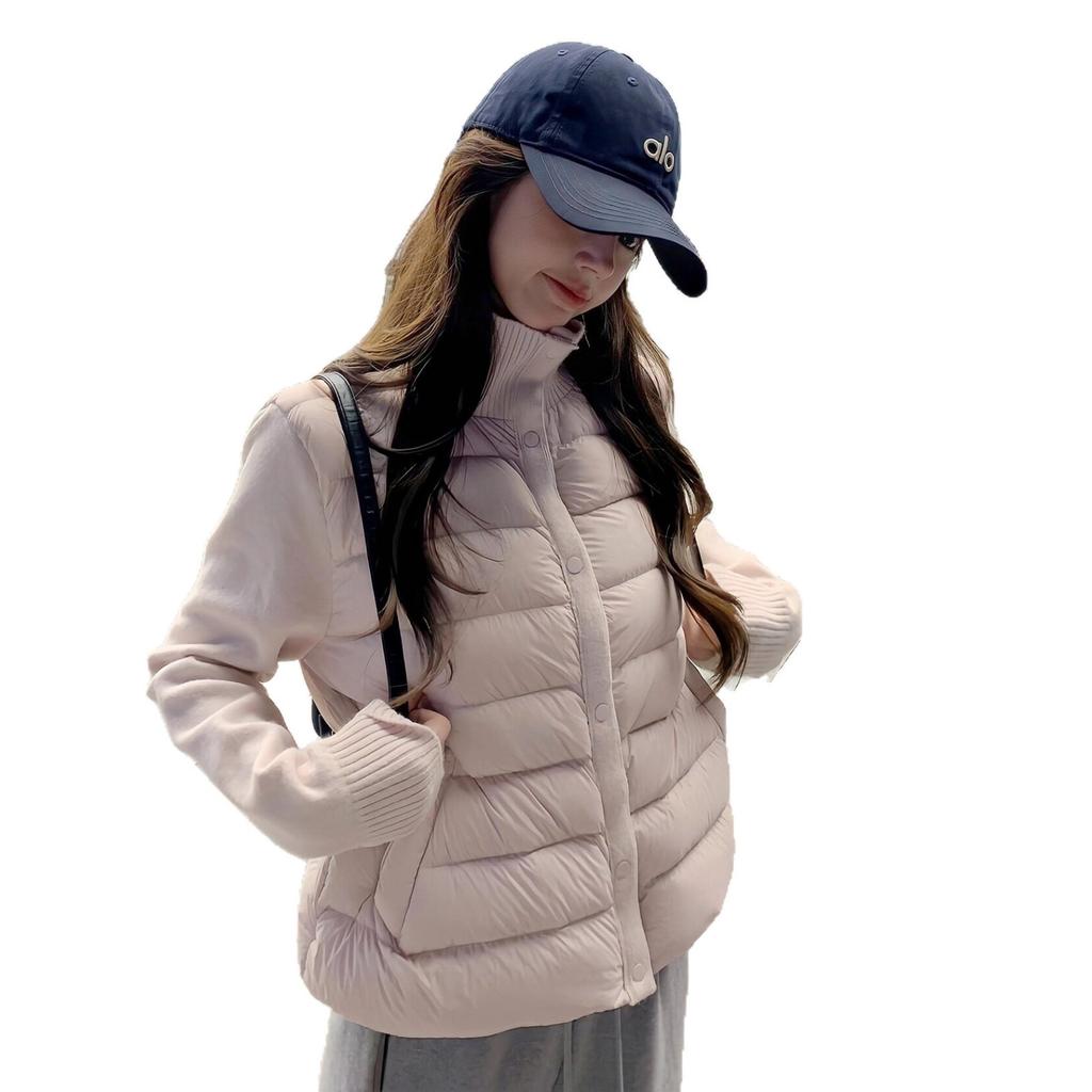 New winter splicing knitted fashion cotton clothes versatile stand-up collar warm light casual bottoming jacket Internet celebrity