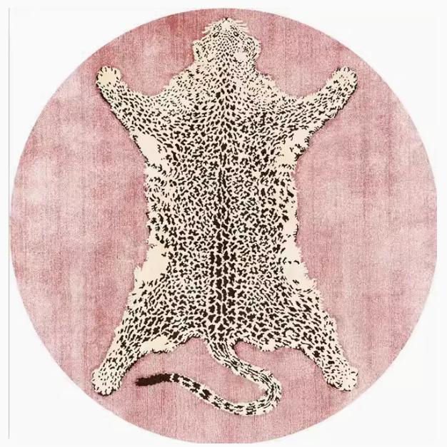 Leopard Print Bedroom Decor Round Rug Fluffy Soft Carpets for Living Room Modern Minimalist Plush Carpet Home Non-slip Floor Mat