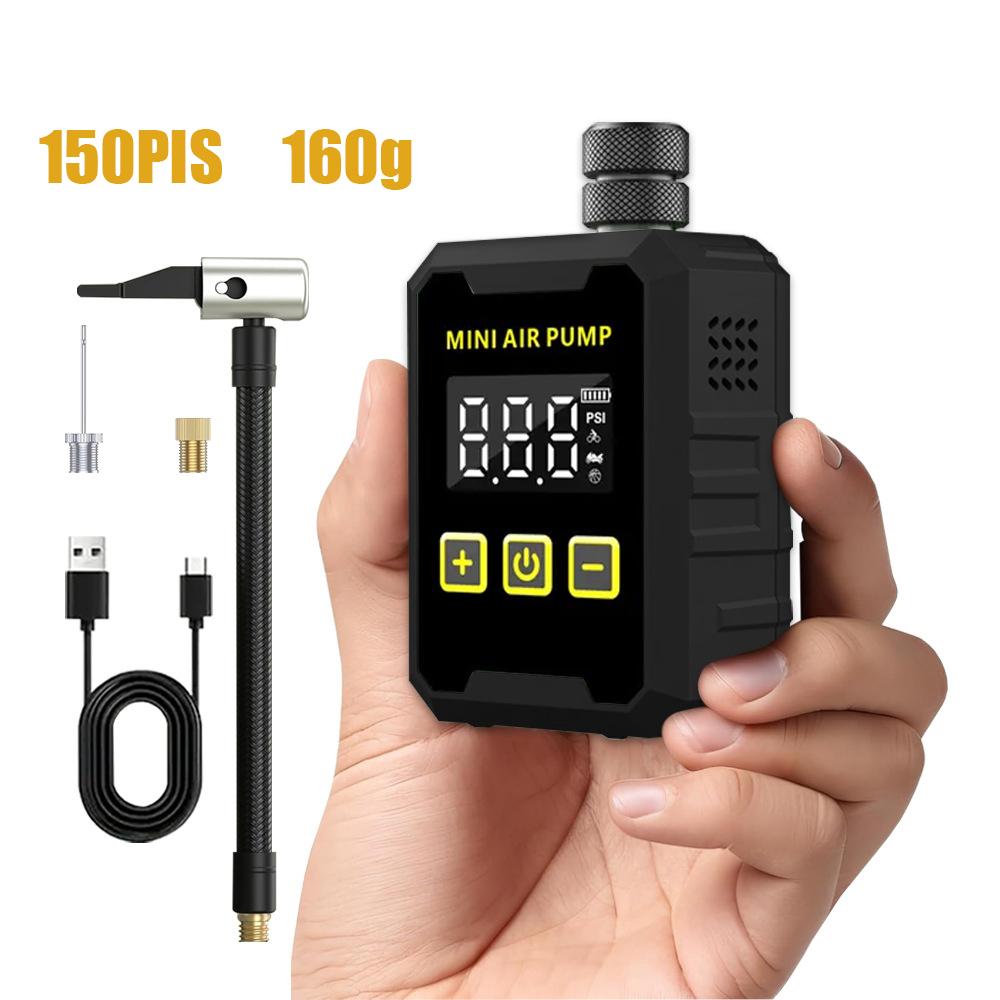 150Pis Mini Portable Bike Electric Air Pump 500mAH Type-C Compressor Tire Inflator MTB Road Bicycle Pump with LED Display