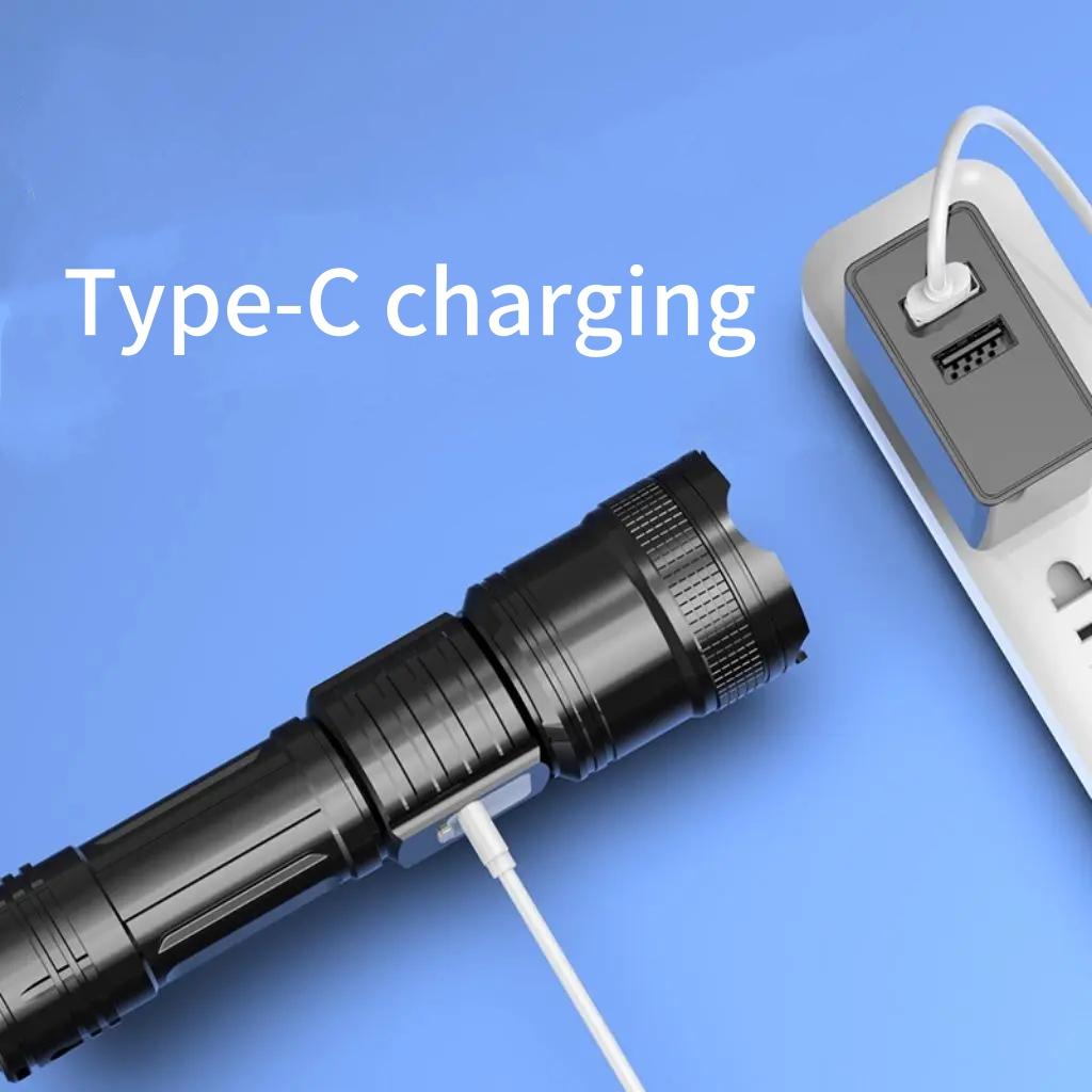 High Power LED Flashlights Built-in Battery USB Rechargeable Strong Hand Light Multifunctional Torch Lamp For Emergency Camping