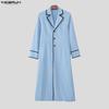 INCERUN Men Lapel Neck Long Sleeve Stitching Open Front Long Blazer Coats