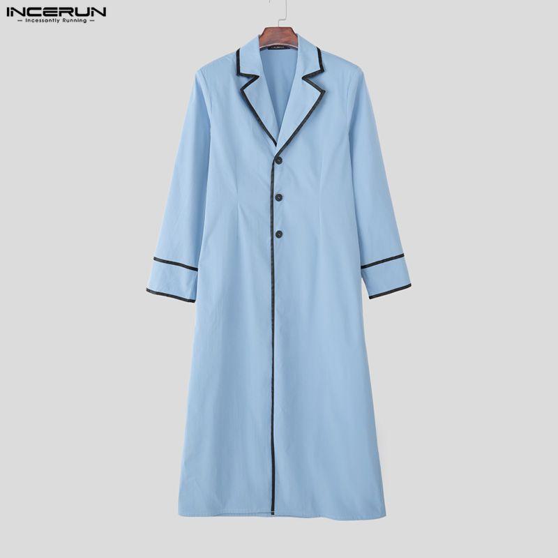 INCERUN Men Lapel Neck Long Sleeve Stitching Open Front Long Blazer Coats