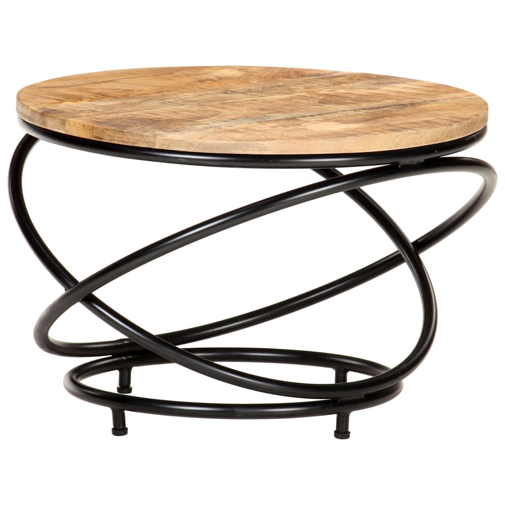 Coffee Table Black 60x60x40 cm Rough Mango Solid Wood