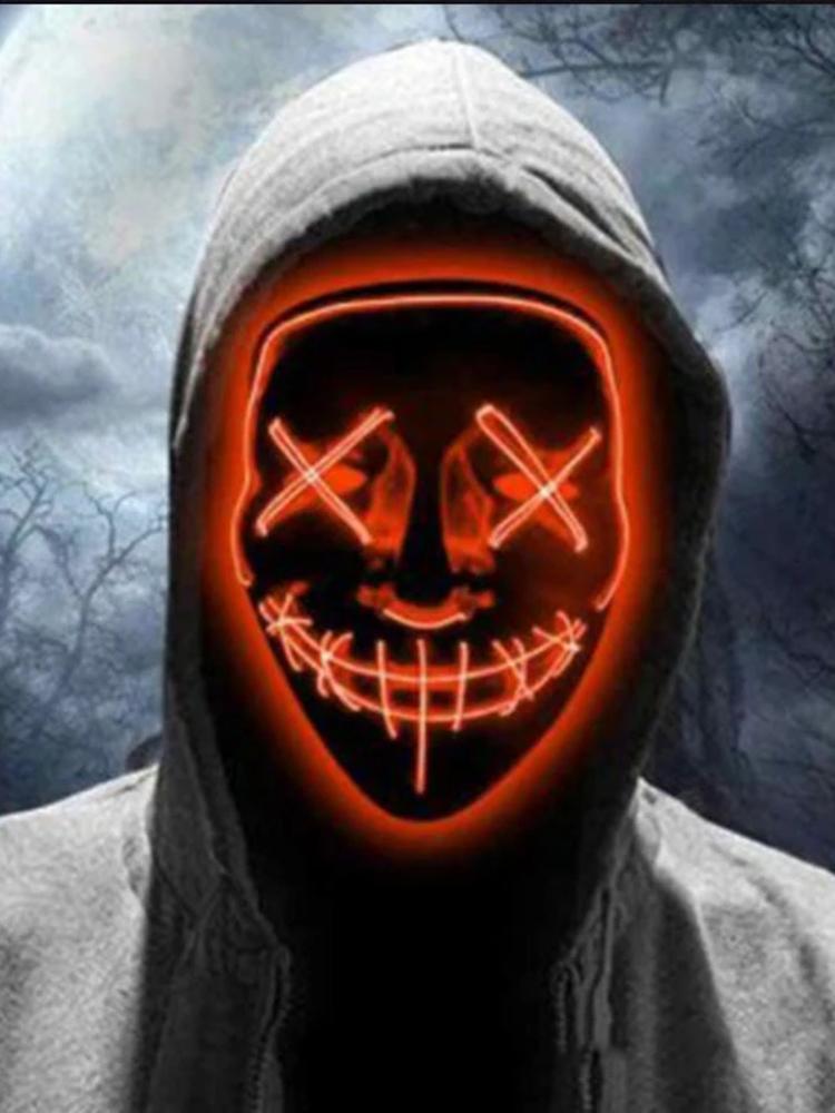 "Halloween Cosplay Masks: Neon LED Party Masks with Glow-in-the-Dark Light Effects - Funny Masquerade Masques for Costume Suppli