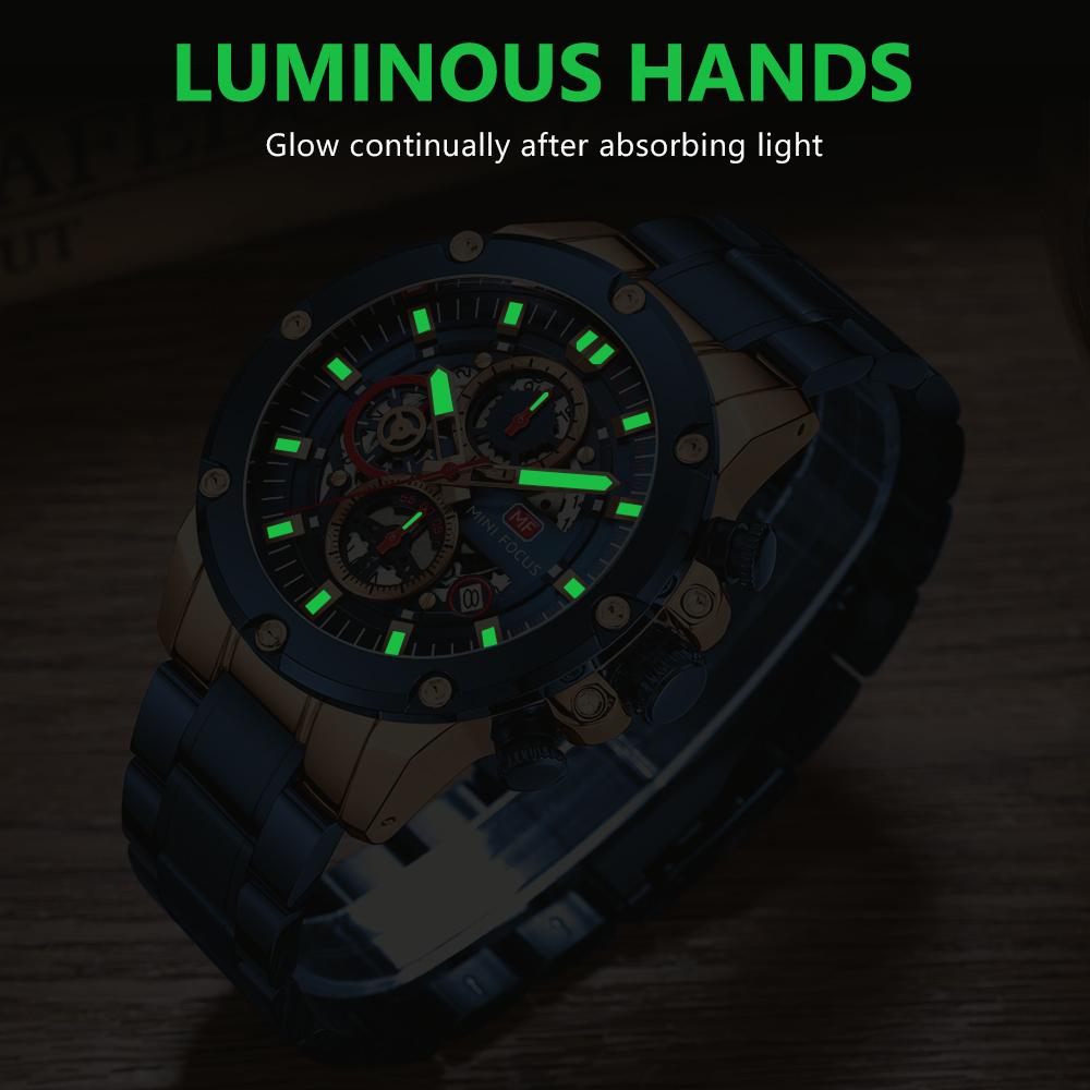 MINI FOCUS Брендовые часы Деловые мужские часы Водонепроницаемые кварцевые часы со стальным ремнем Мужские кварцевые часы