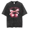 Vintage Washed Cotton TShirt Women Disco Ball Cherry Graphic Tee 70s Retro Acid Wash Streetwear Harajuku Loose Fit Party Top