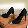 New High Quality Suede Women Pumps Sexy Metal Decoration Pointed Toe Thin High Heels for Women Black Elegant Banquet Dress Shoes