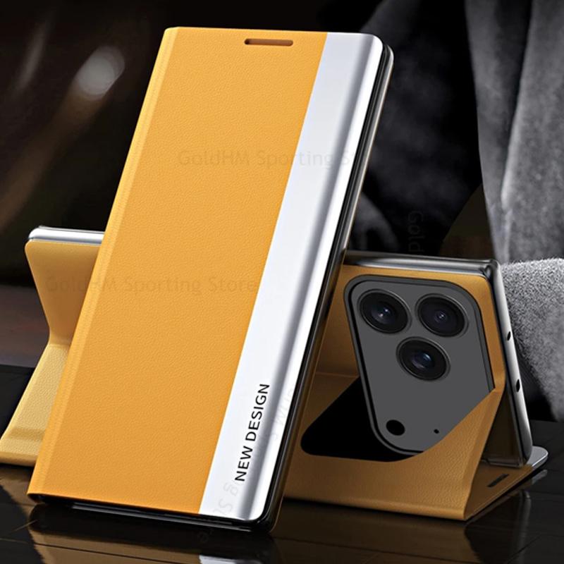 Cases For iPhone 17 Pro Max 5G 6D Plating Leather Phone Kickstand Case For Apple 17 Air 16e 15 Pro Max 14 Plus Full Protection Magnet Book Stand Cover