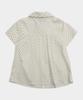 SOME PLACE Dot Layered Shirred Pocket Ribbon Strap Round Collar Short Sleeve Blouse Shirt [Ivory]
