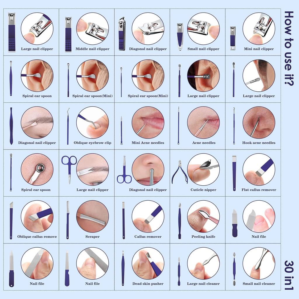 Кусачки для ногтей Уход Маникюр Уход за ногтями Нержавеющая сталь Включает специальный футляр для хранения Набор из 30 предметов, Набор, Набор, Набор, Многофункциональный, Сталь, Портативный,