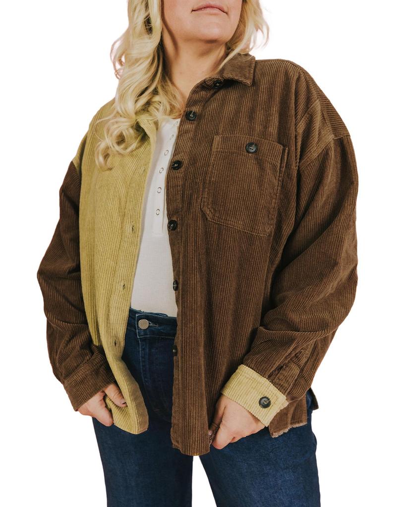 Azura Exchange Коричневая вельветовая куртка больших размеров с цветными блоками