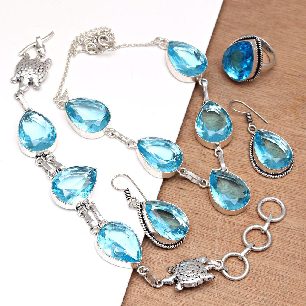 Topaz Blue London Jewelry Set  Gemstone Necklace Gift Sterling-20