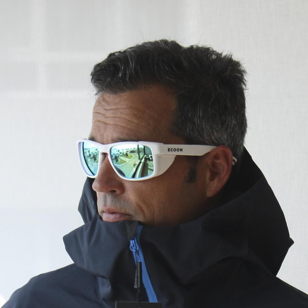 Солнцезащитные очки LE MORNE со съемными боковыми щитками UV Белые REVO OCN-ECO100-100, Унисекс, Щитки, Защита, Легкие, Прочные, (Синие линзы) [Аутентичный]