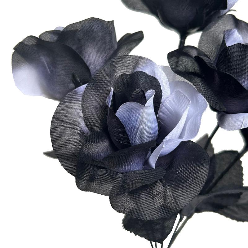 2 шт. 5 головок 34 см Хэллоуин Декор Реалистичный Букет Искусственных Цветов Готический Черно-белый Искусственные Цветы Розы Ветка