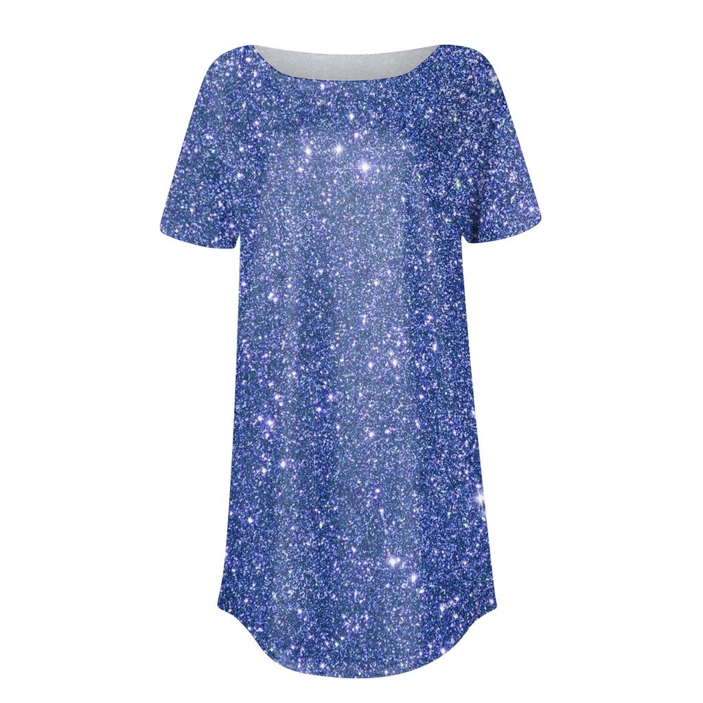 Женская мода, повседневная футболка с круглым вырезом и блестками, пуловер с короткими рукавами, топ