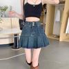 Summer Plus Size High-Waisted Pleated Denim A-Line Mini Skirt for Women