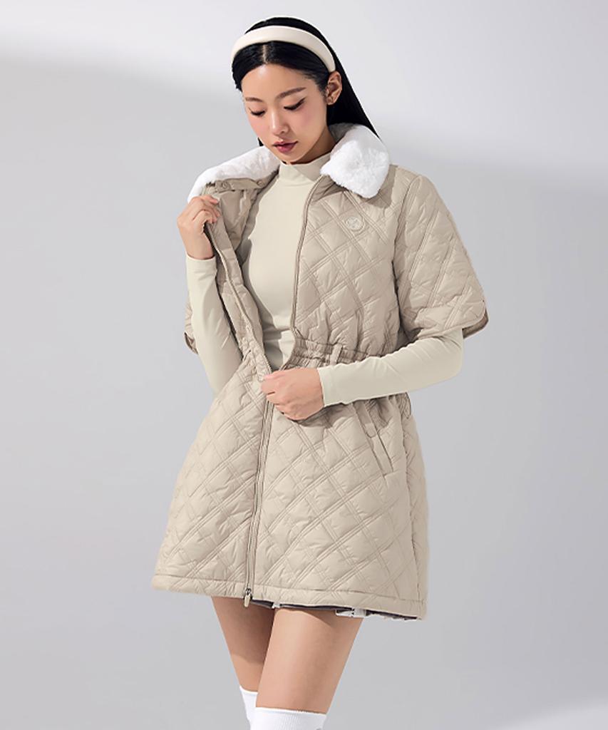 Xexymix Diamond Quilted Fur Collar Long Jumper Xfk4Op1201