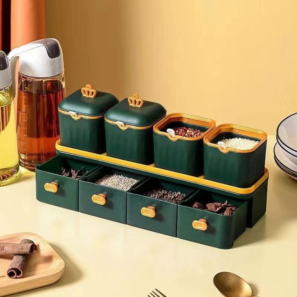 Double Layer Seasoning Jar Set with Spoon Spice Box Household Condiment Container Home