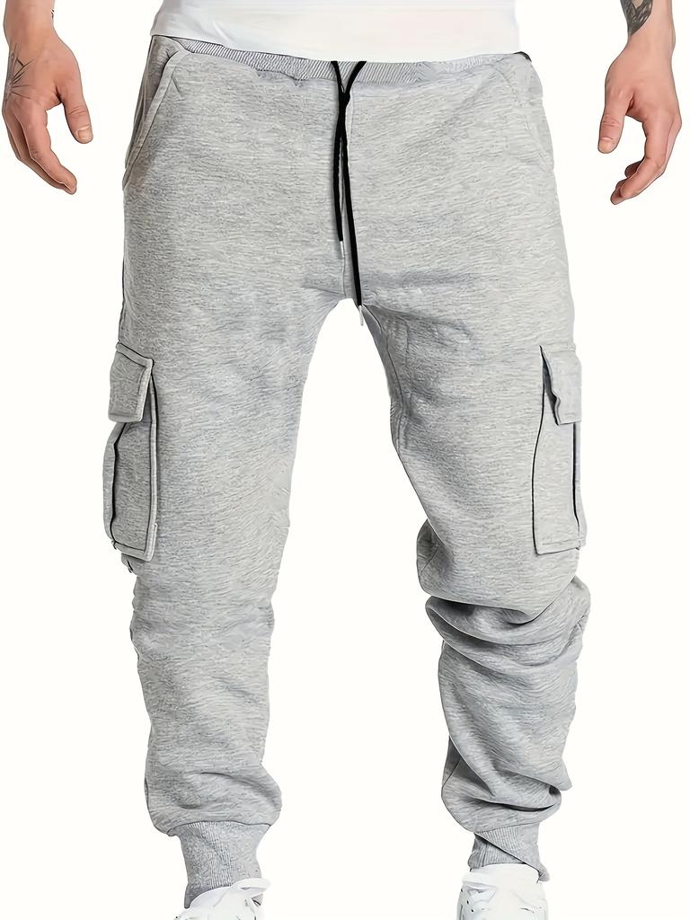 Men's Trendy Solid Cargo Pants Multi Pockets Casual Slightly Stretch Breathable Warm Joggers Pants