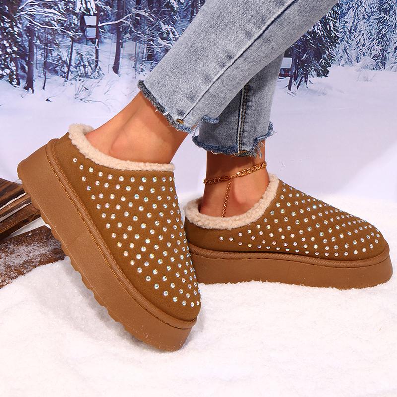 Платформенные плюшевые тапочки Женские 2025 Теплые Нескользящие Зимние Хлопковые Туфли Женские Толстая Подошва Пушистые Снежные Сапоги Женские