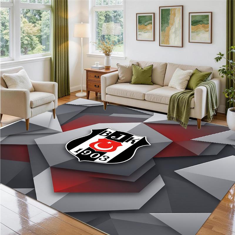 Beşiktaş FC Design Crystal Velvet Rug Soft Decorative Mat for Bedroom Entrance