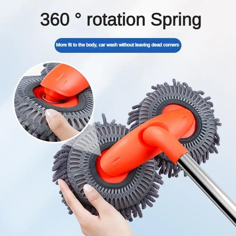 Двойная вращающаяся швабра для мытья автомобиля, трехсекционная телескопическая швабра для мытья окон и крыш, техническое обслуживание, автопринадлежности, аксессуары